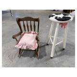 Kid Sized Rocking Chair, Cow Stool