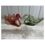 Large Hand Blown Swan Glass Bowls