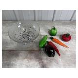 Confetti Glass Serving Bowl And Glass Veggies