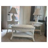 Wicker Coffee Table with 2 End Tables and 2 Lamps