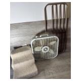 Box fan, bed rail, stairs