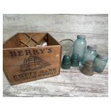 Ball jars, whisky crate