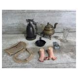 Brass incense burner, salt and pepper shakers