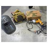 Black and Decker sander, saw, welding helmet