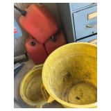 Gas tanks, drain pan, trash can