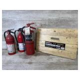 Three Fire Extinguishers and Hardwood Dolly