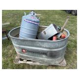 Galvanized Trough w/ Misc Cattle Supplies