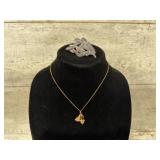 Sterling Pin, Necklace Marked 12K GF & 10K