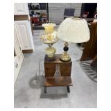 Wood Stool, 2 Lamps