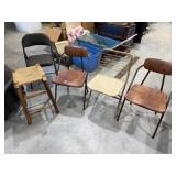 4 Folding Chairs, Stool