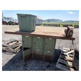 Metal Work Table with Lockers and Vise