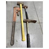 Pipe wrench and hammers lot
