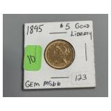 1895 US $5 Liberty Head Gold Half Eagle Coin