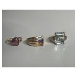 3 Gemstone Rings - 10K - 9.5DWT