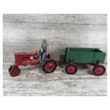 Wood Farm Toy Tractor and Wagon with Farmer