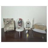 Thomas Kinkade Mantle Clock, Vintage Doll and