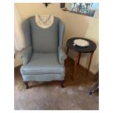 Blue Arm High Back Chair with Side Table