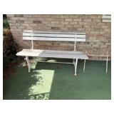 Wood bench with metal frame painted white with