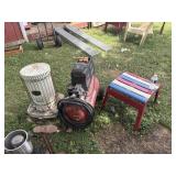 Air compressor, heater, and stool