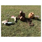 Wood Birdhouse, Feeder, Small Grapevine Wreath,