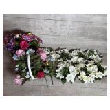 Floral arrangements in glass dish and weed