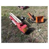 Toy fire truck, cars, and sand hopper