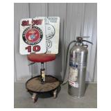 Rolling Shop Stool, Water Fire Extinguisher T
