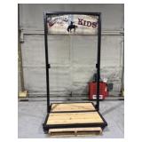 Retail display stand featuring a black metal