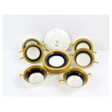 6 Aynsley Georgian Cobalt Cream Soup and Stand