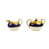 Aynsley Georgian Cobalt Cream and Covered Sugar
