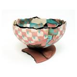 Pink and Teal Raku Bowl