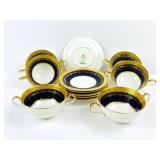 6 Aynsley Georgian Cobalt Cream Soup and Stand