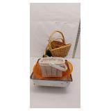 Assorted Woven Baskets and Enamelware Tray