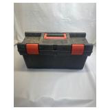Black Plastic Tool Box with Red Accents