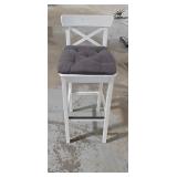 White Wooden Bar Stool with Cushioned Seat