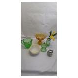 Vintage Glassware Lot: Pedestal Bowl, Creamer, and