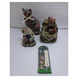 Charming Decorative Lot: Cat Figurine, Birdhouse,