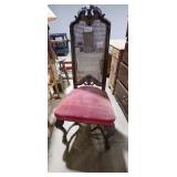 Vintage Carved Wood Chair with Cane Back and Velve