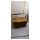 Vintage Wicker Picnic Basket with Wooden Lid