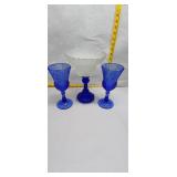 Vintage Glassware Set - Blue and Frosted Pedestal