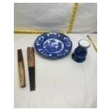 Vintage Blue & White Porcelain & Hand Fans