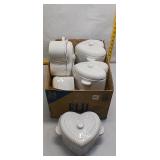 8 White Heart-Shaped Bowls with Lids -