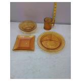 Vintage Amber Glass Nursery Rhyme Dish Set