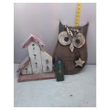 Rustic Wooden Birdhouse & Owl Dï¿½cor Lot