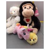 Plush Animal Lot - Monkey, Bear, Unicorn, and Chic