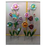 Metal Garden Yard Stakes: Hummingbirds, Flowers &