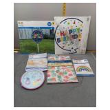 Party Supplies Lot - Yard Sign, Tablecloth, Balloo