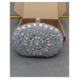 Glittering Silver Evening Clutch and Necklace Set