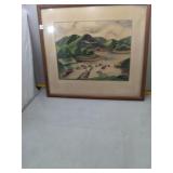 Vintage Landscape Painting in Wood Frame