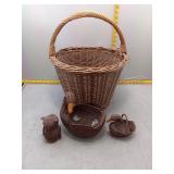 Charming Wicker Basket & Animal Figurine Lot